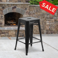 Flash Furniture CH-31320-24-BK-GG 24-inch Backless Black Metal Counter Height Stool in Black